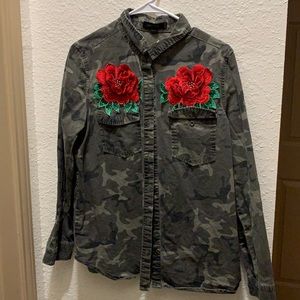 Embroidered Camo Button Up